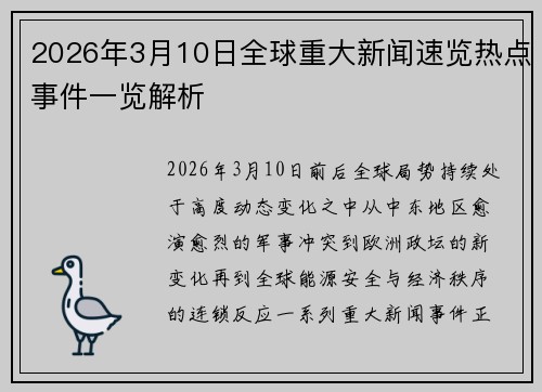 2026年3月10日全球重大新闻速览热点事件一览解析